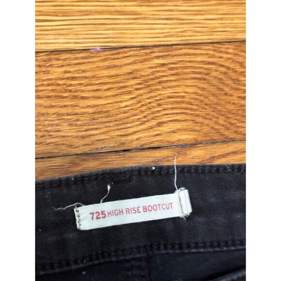 Levi's Womens 725 Jeans Size 32 High Rise Bootcut Black Dark Wash Stretch Denim - Picture 3 of 9